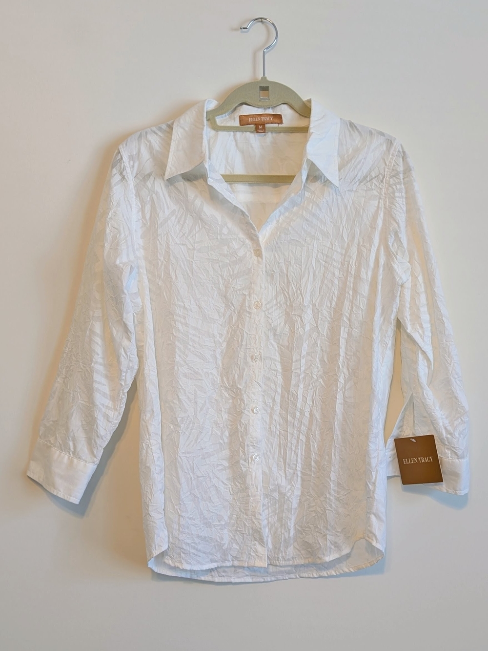 Ellen Tracy White Burnout Button-Up Blouse Shirt - Medium